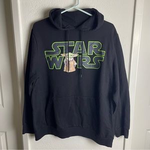Star Wars Yoda Graphic Hoodie Men's Size XL Black Pullover Sweatshirt Unisex